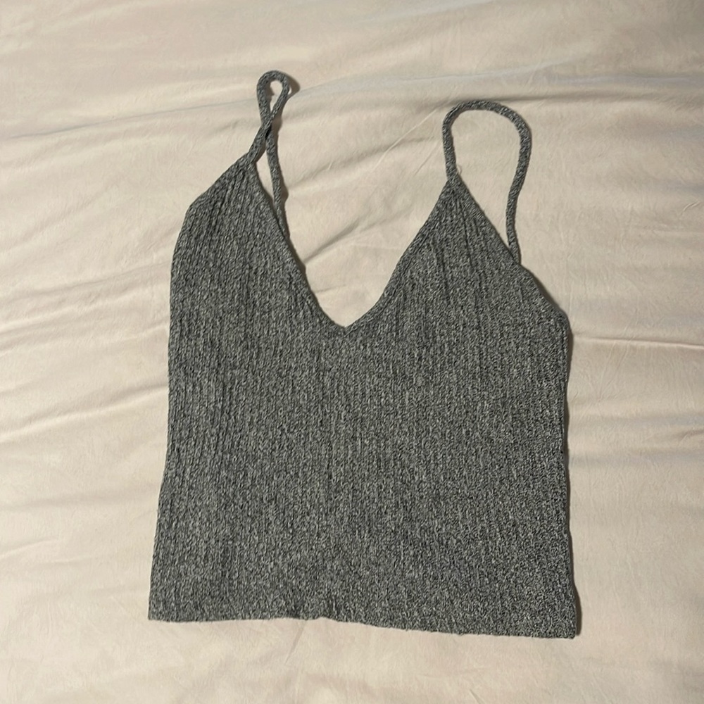Brandy Melville Ribbed V Neck Crop Cami Top, Grey - Size S